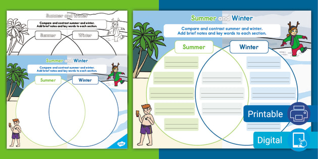 Compare And Contrast Summer And Winter Venn Diagram Data - Summer And Winter Comparison Worksheets