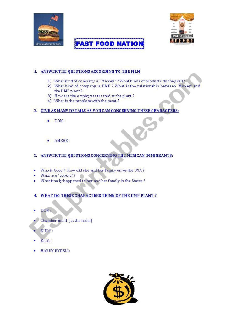 Fast Food Nation ESL Worksheet By Vanessa78 - Fast Food Nation Summer Worksheet Answers