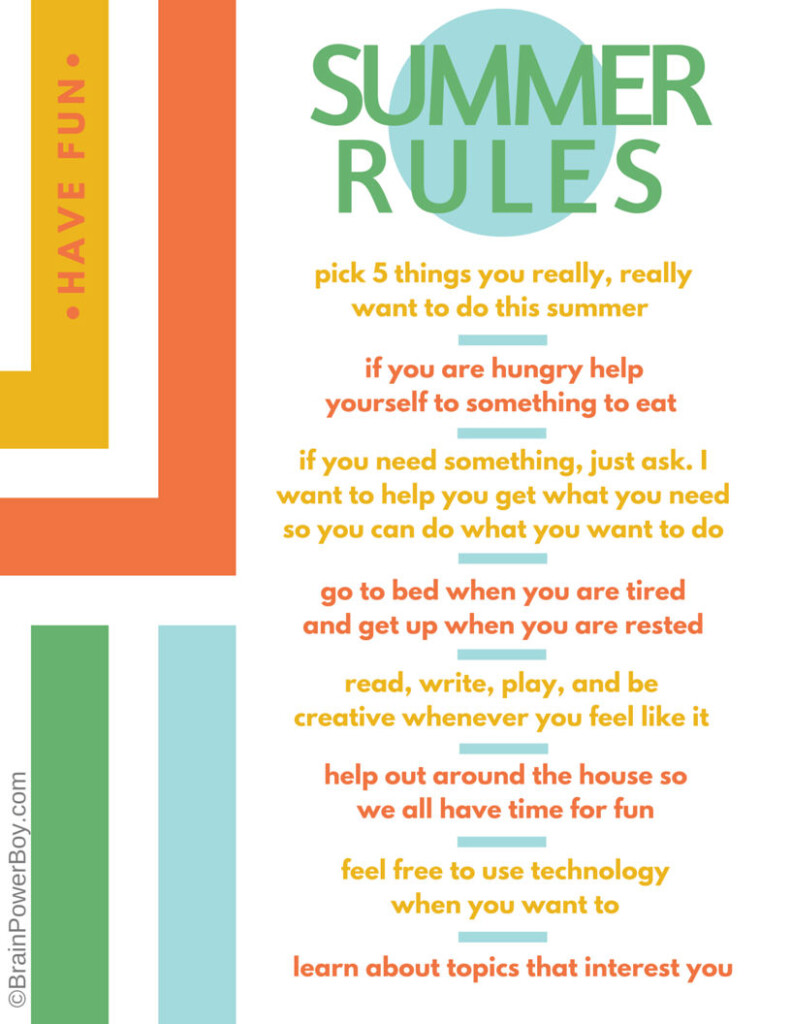Free Printable Summer Rules List An Alternative  - Summer Rules Worksheet