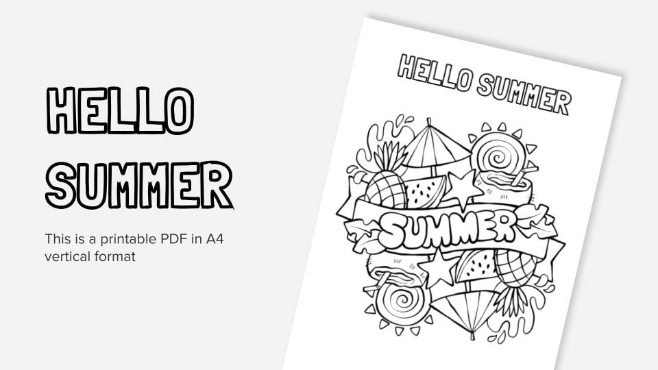 Hello Summer Printable Coloring Worksheet - Hello Summer Worksheets
