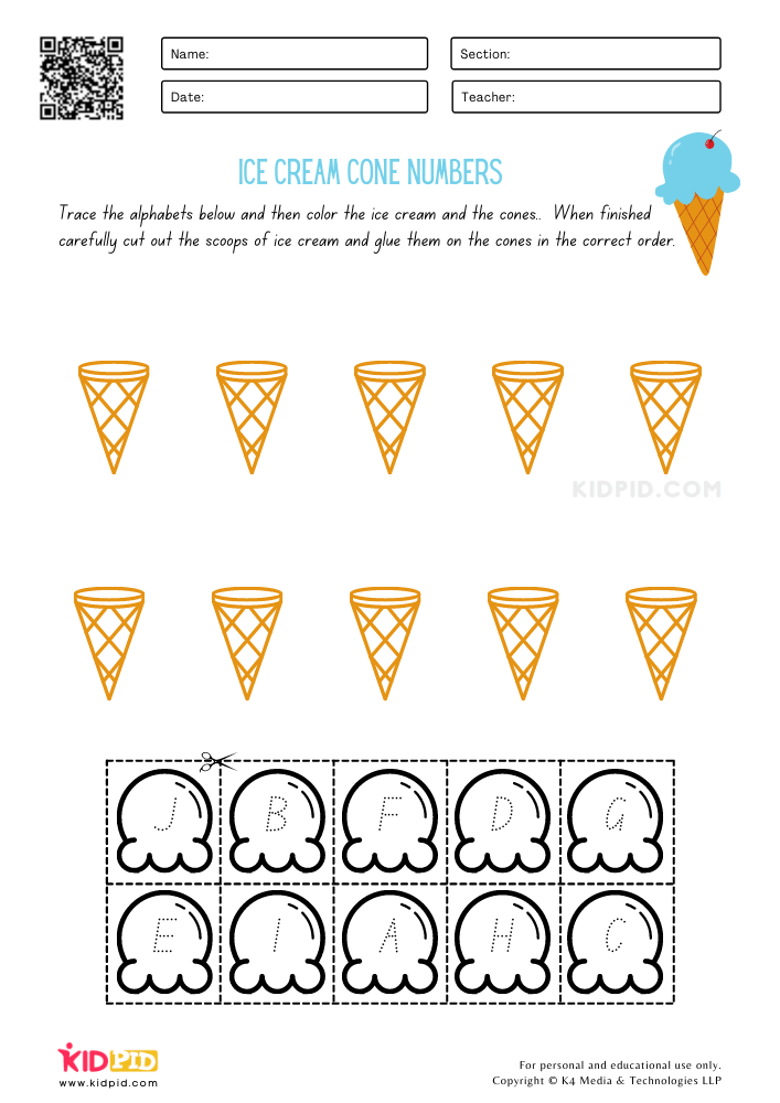 Ice Cream Cone Alphabet Order Printable Worksheets Kidpid - Summer Ice Cream Cone Writing Worksheet