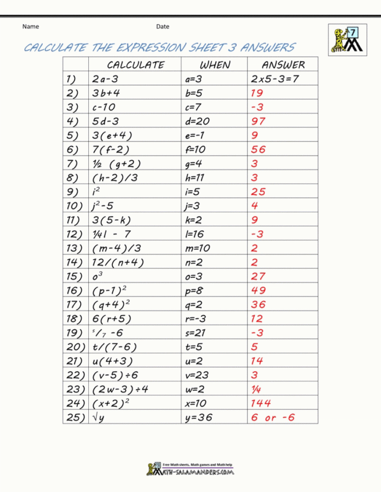 Math Grade 7 Worksheets With Answers - Grade 7 Algebra Worksheets With Answers Pdf Summer Packet Pdf
