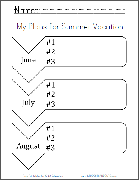 My Plans For Summer Vacation Worksheet Student Handouts - My Plans For Summer Worksheet