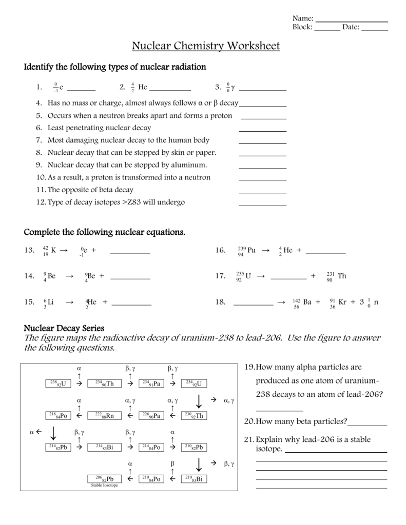 Nuclear Chemistry Worksheet Answer Key - Nuclear Chemistry Summer Practice Worksheet Answers