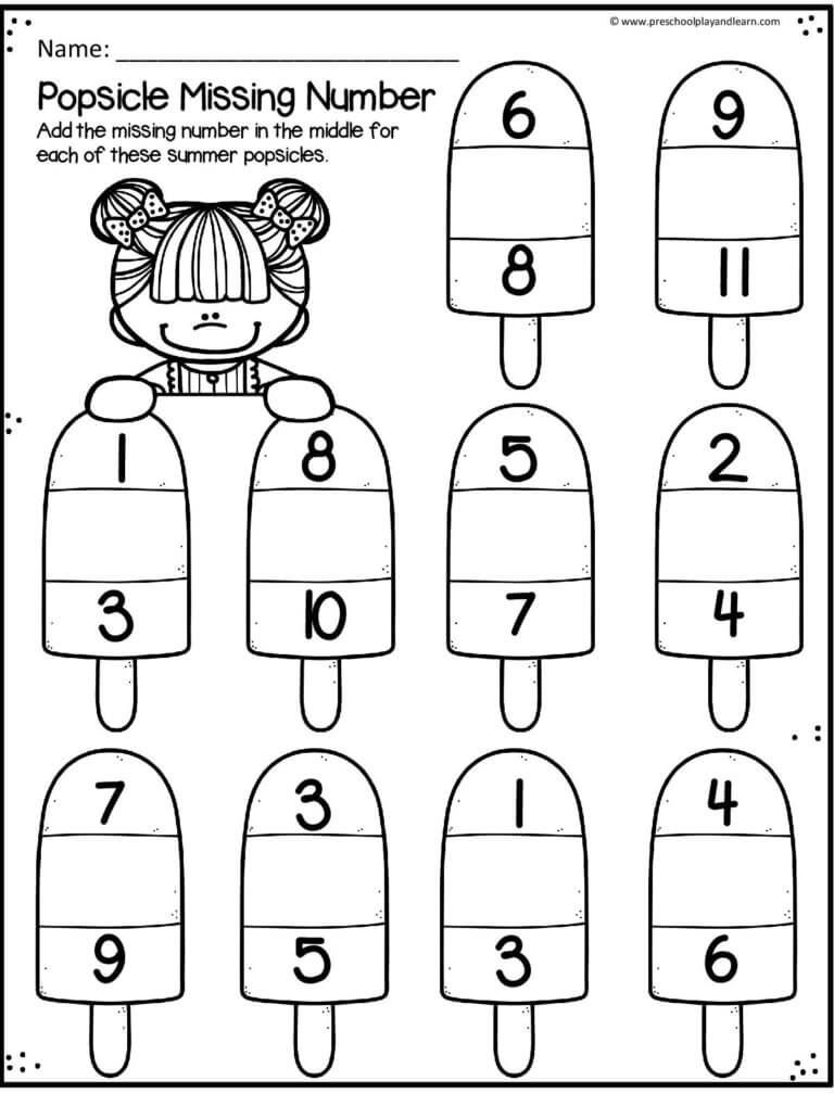 Popsicle Missing Number Summer Math Worksheet For Preschool And  - Summer Themed Math Worksheets For Kindergarten