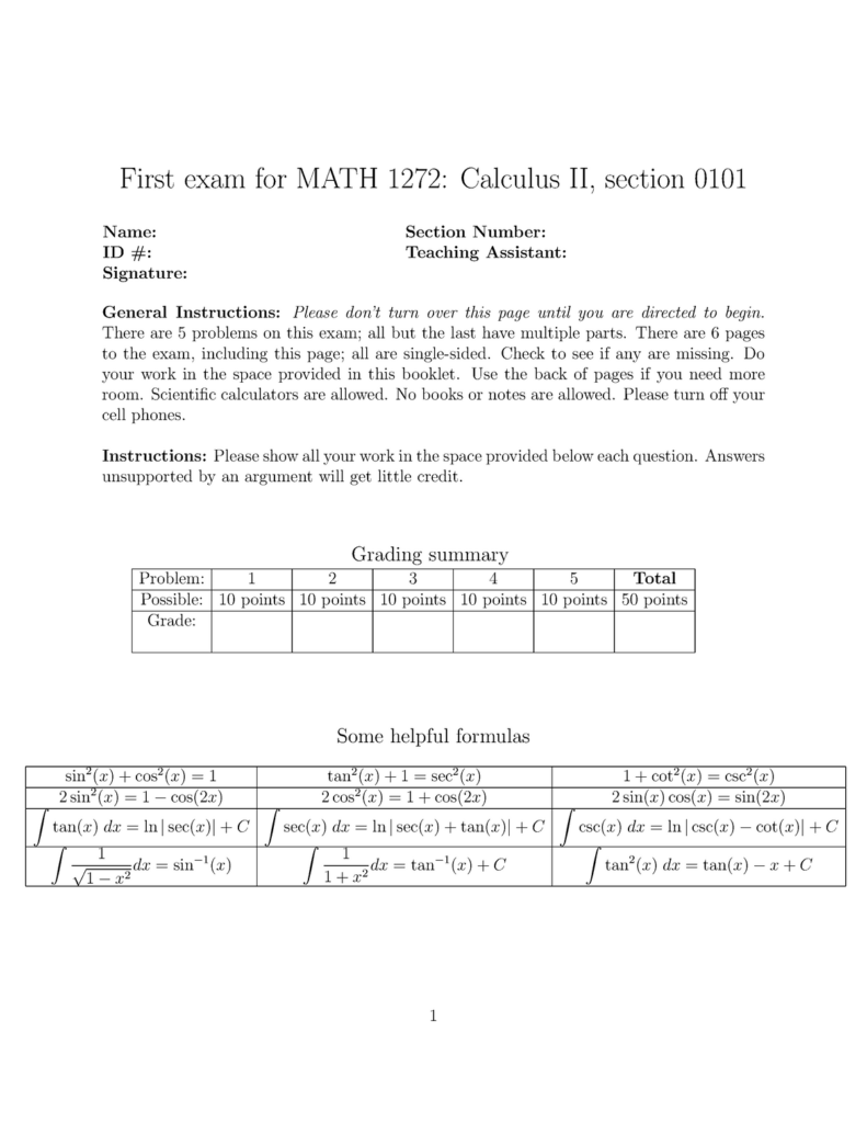 Practice Midterm 2 First Exam For MATH 1272 Calculus II Section  - Math 1272 Summer 2024 Worksheet 20
