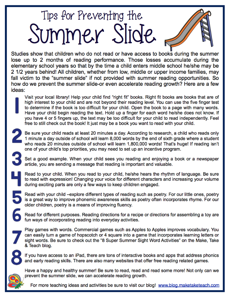 Preventing The Summer Slide Make Take Teach - Avoid Summer Slide Blog Hang Worksheet