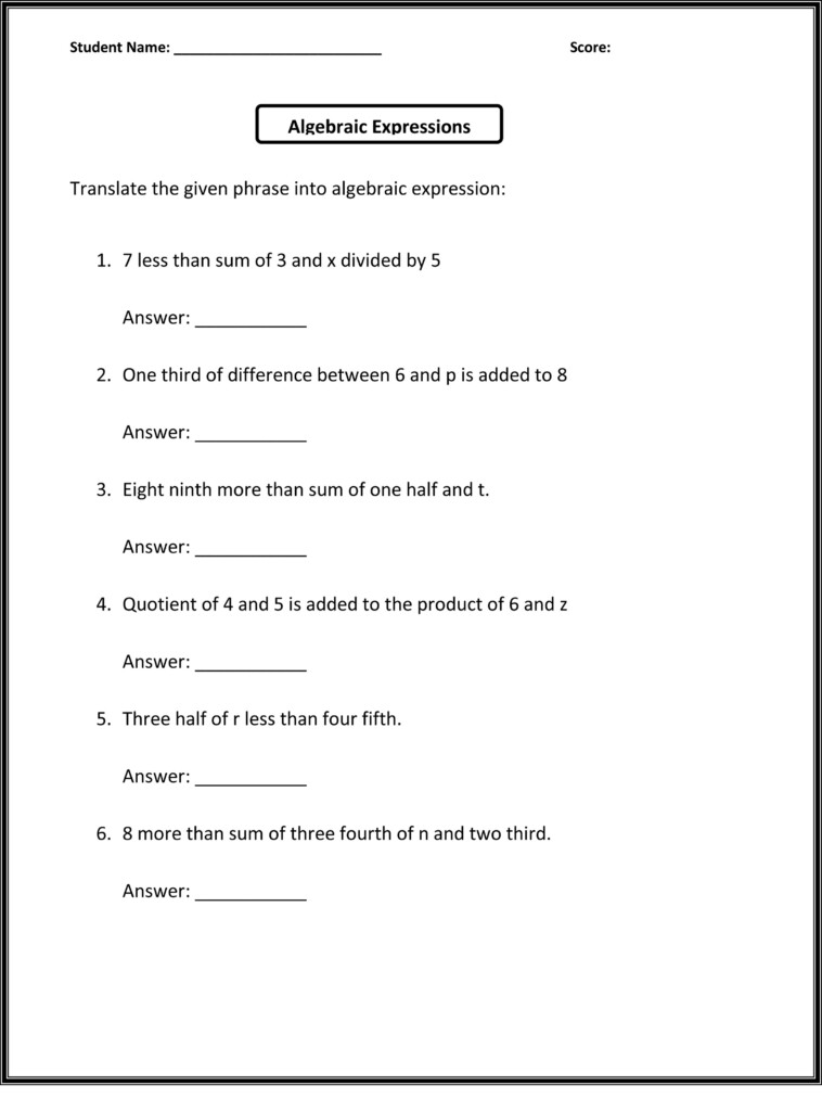 Printable 6th Grade Worksheets - 6Th Grade Worksheets For Summer