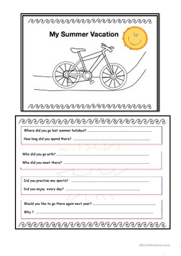 Printable My Summer Vacation Worksheet - Summer Vacation Esl Worksheet