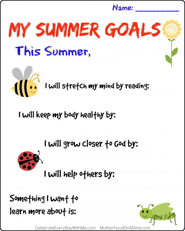 Setting Summer Goals With Your Kids Includes FREE Printable Kids  - Summer Goals Worksheet
