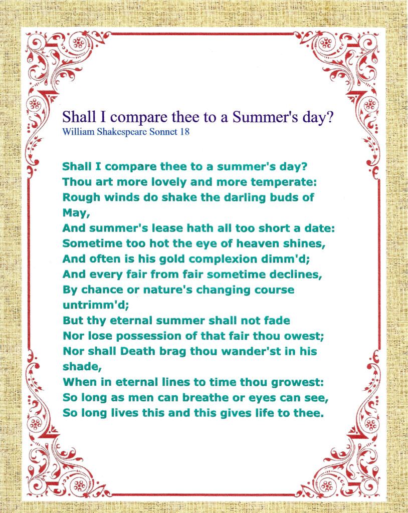 Shall I Compare Thee To A Summers Day by William Shakespeare The  - Shall I Compare Thee To A Summer'S Day Worksheet