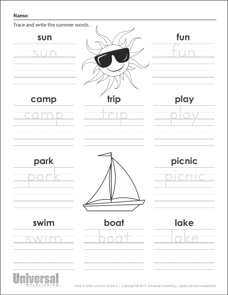 Summer Activities Free Printables Universal Publishing - Summer Words Worksheets For Kindergarten