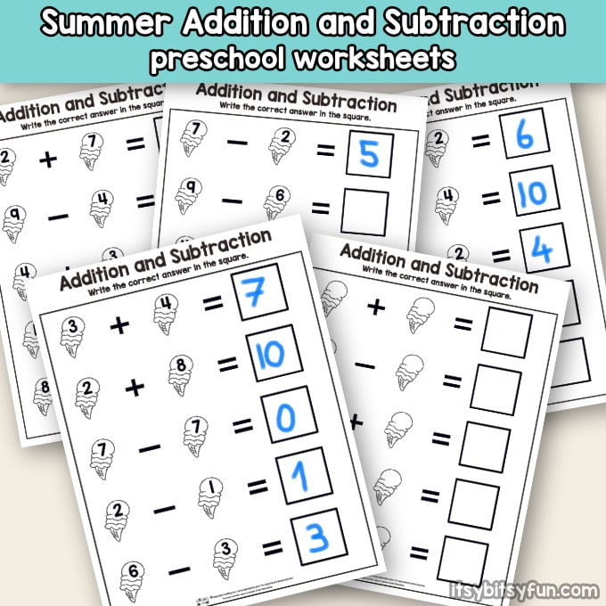 Summer Addition And Subtraction Worksheets Itsy Bitsy Fun - Summer Addition And Subtraction Worksheets