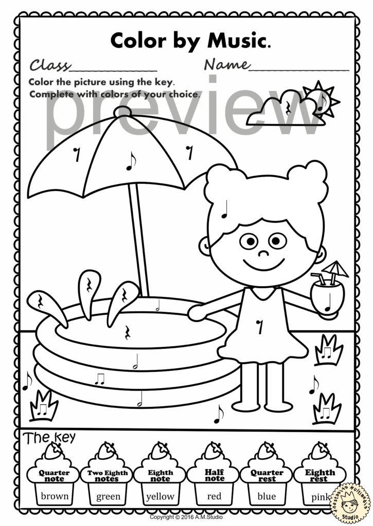 Summer Color By Notes And Rests Music Worksheets - Summer Color By Music Note Worksheets