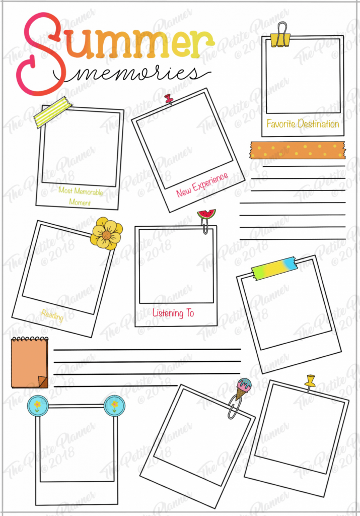 Summer Memories Page The Petite Planner - Summer Memory Worksheet