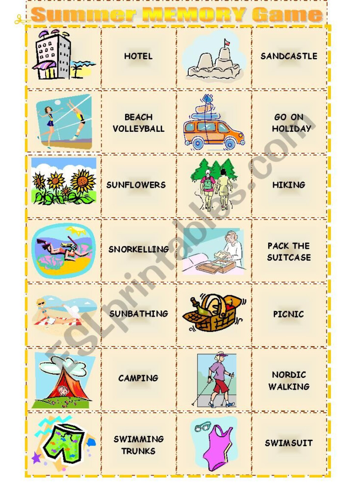 Summer Memory Game ESL Worksheet By Eve25 - Summer Memory Worksheet