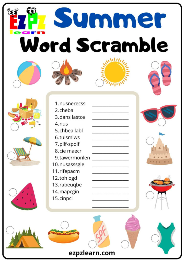 Summer Word Scramble Activity Ezpzlearn - Summer Word Scramble Worksheet