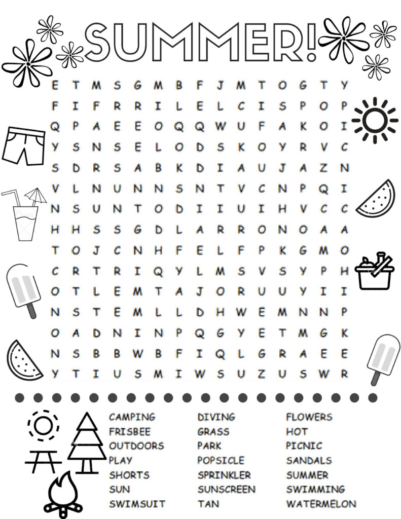 Summer Word Search For Kids Free Printable - Summer Wordsearch Themed Worksheets For First Grade