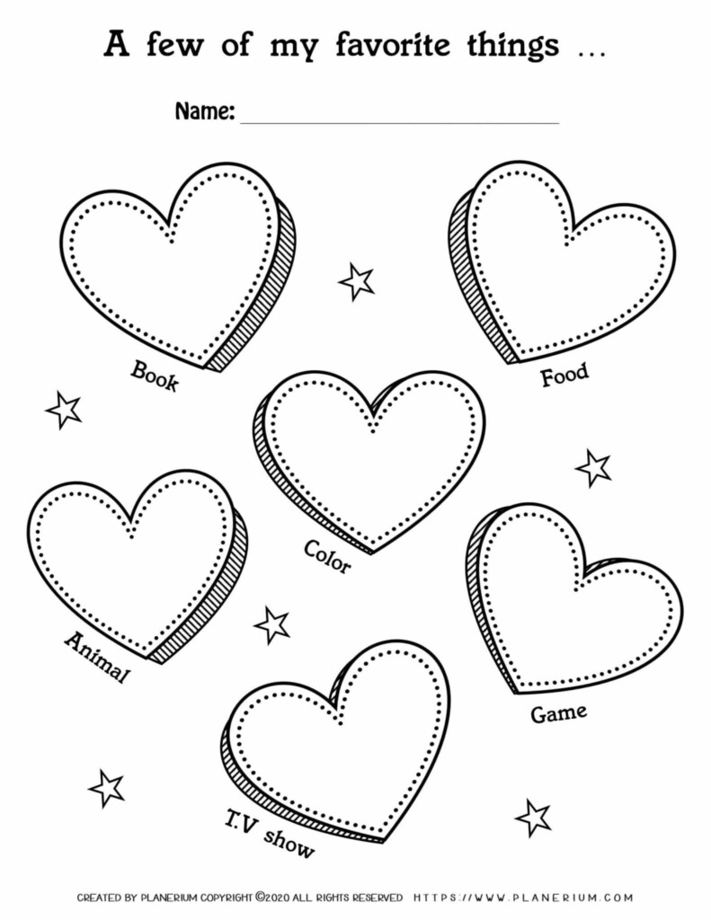 Valentines Day Worksheet Hearts My Favorites Things Planerium - Summer Of Love Worksheet