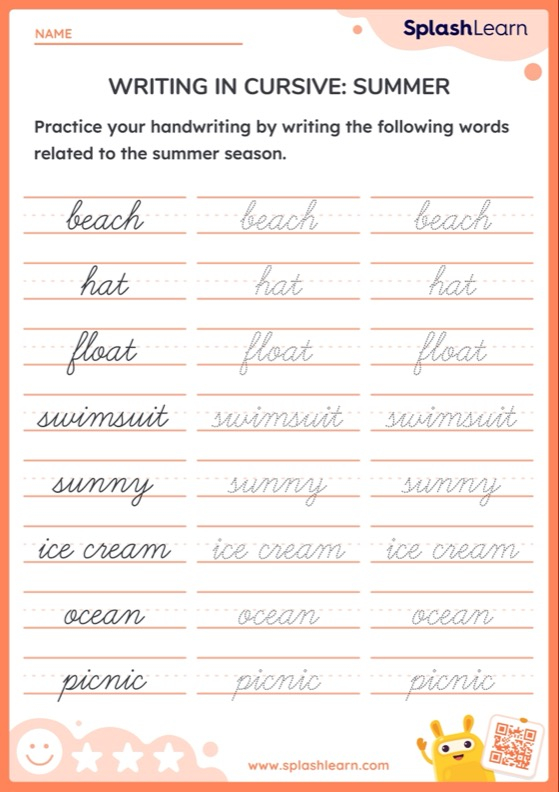 Writing In Cursive Summer Printable ELA Worksheet - Ela Summer Worksheets